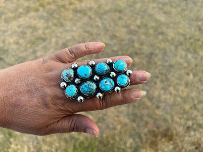 Adjustable Natural Turquoise Statement Ring, Tibetan Silver, Handmade Boho Tribal Style