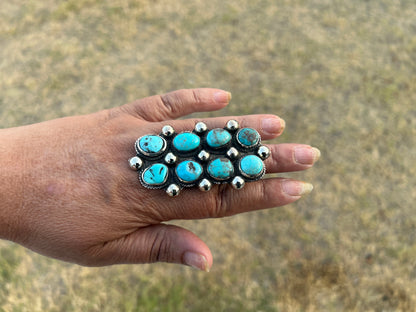 Adjustable Natural Turquoise Statement Ring, Tibetan Silver, Handmade Boho Tribal Style