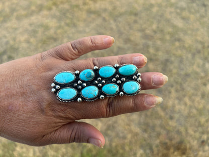 Adjustable Natural Turquoise Statement Ring, Tibetan Silver, Handmade Boho Tribal Style