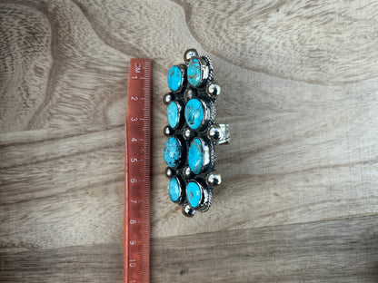 Adjustable Natural Turquoise Statement Ring, Tibetan Silver, Handmade Boho Tribal Style