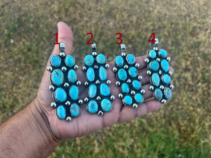 Natural Turquoise Long Pendant, Tibetan Silver Boho Southwestern Jewelry