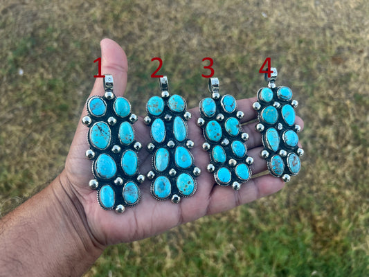 Natural Turquoise Long Pendant, Tibetan Silver Boho Southwestern Jewelry