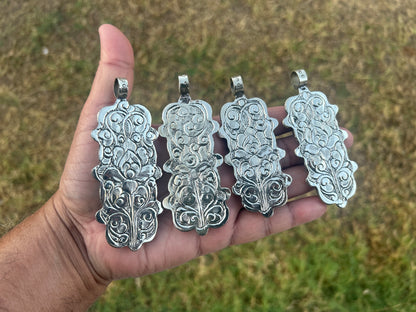 Natural Turquoise Long Pendant, Tibetan Silver Boho Southwestern Jewelry