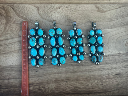 Natural Turquoise Long Pendant, Tibetan Silver Boho Southwestern Jewelry
