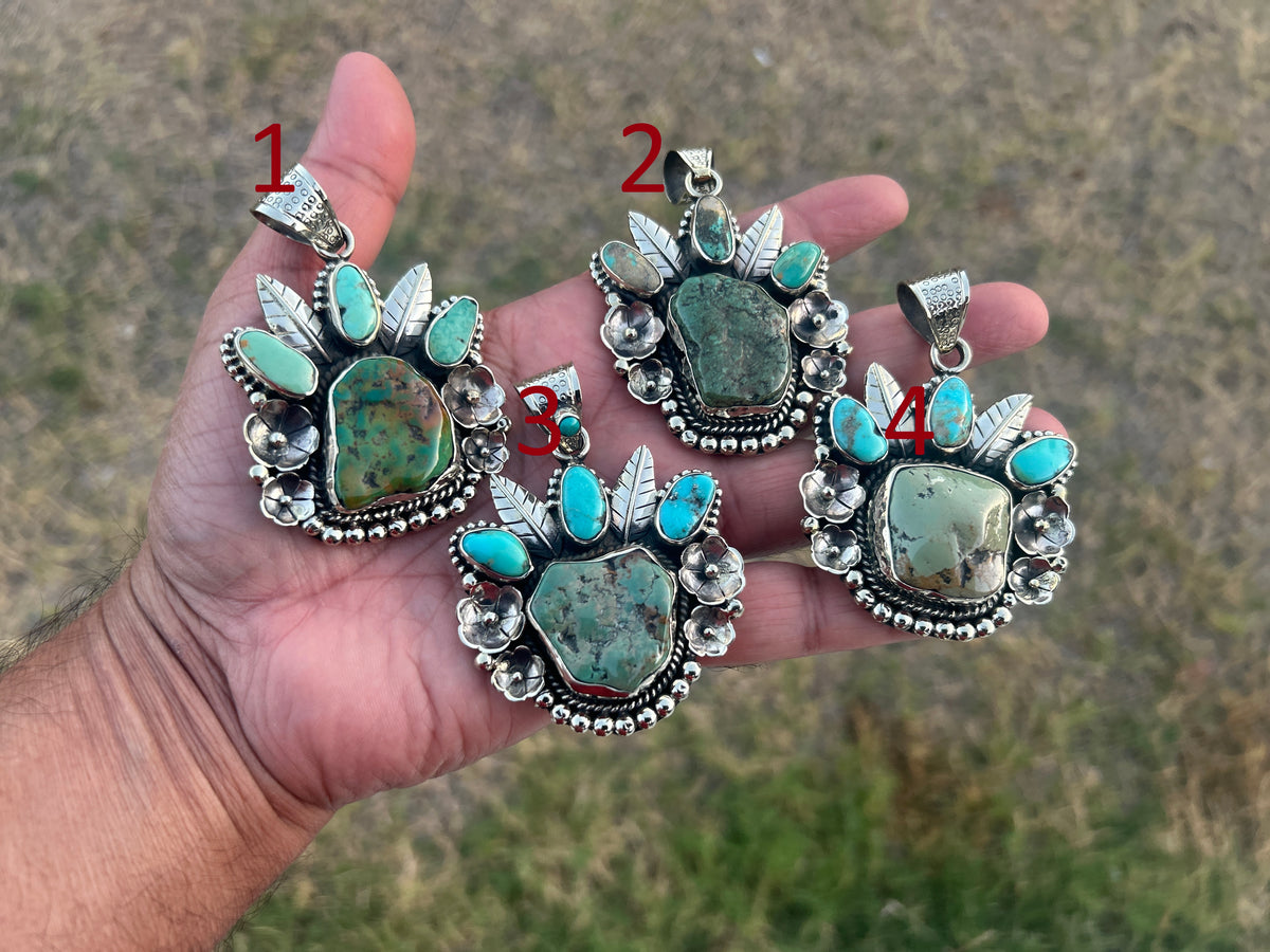 Natural Turquoise Southwestern Pendant: Artisan Tibetan Silver Jewelry – Boho Blue-Green Gemstone