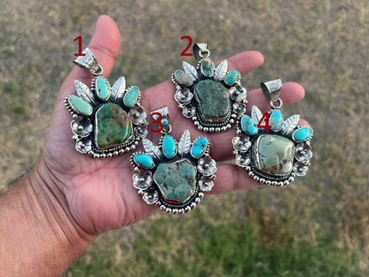 Natural Turquoise Southwestern Pendant: Artisan Tibetan Silver Jewelry – Boho Blue-Green Gemstone