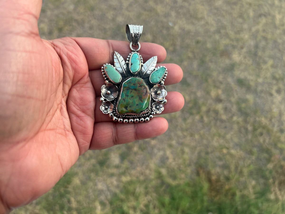 Natural Turquoise Southwestern Pendant: Artisan Tibetan Silver Jewelry – Boho Blue-Green Gemstone