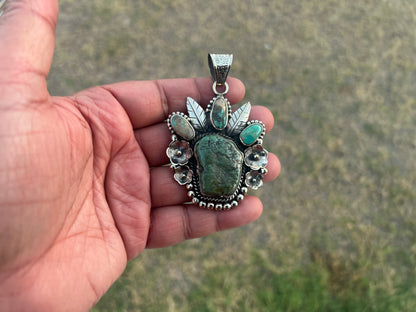 Natural Turquoise Southwestern Pendant: Artisan Tibetan Silver Jewelry – Boho Blue-Green Gemstone