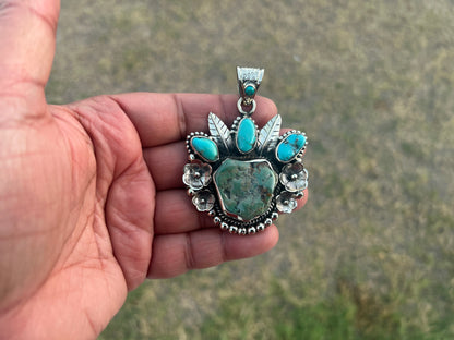 Natural Turquoise Southwestern Pendant: Artisan Tibetan Silver Jewelry – Boho Blue-Green Gemstone