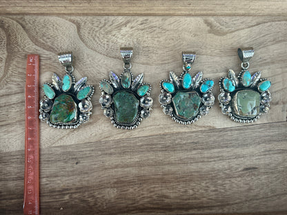 Natural Turquoise Southwestern Pendant: Artisan Tibetan Silver Jewelry – Boho Blue-Green Gemstone