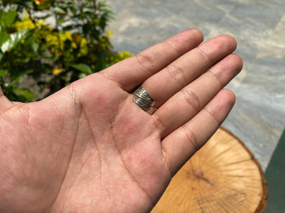 Indian Chief Carving on Buffalo Bone, Tibetan Silver Ring, Adjustable ring.