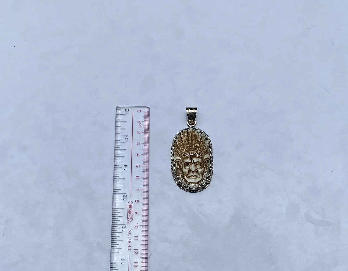 Indian Chief Head Carved on Buffalo Bone, Unique Bone Pendant, Tibetan Silver Pendant, Boho fashion, Unisex pendant for daily wear.