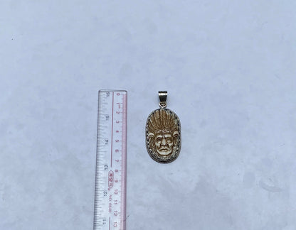 Indian Chief Head Carved on Buffalo Bone, Unique Bone Pendant, Tibetan Silver Pendant, Boho fashion, Unisex pendant for daily wear.