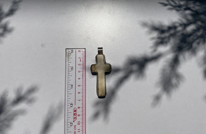Sacred Harmony: Intricately Carved Buffalo Bone Cross with Tibetan Silver, Buffalo Bone Cross Enhanced with Tibetan Silver.