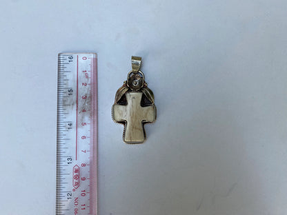 Intricately Designed Buffalo Bone Cross with Tibetan Silver Floral Accents, Trending Cross Pendant