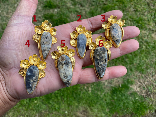 Jasper Gold Overlay Non Tarnish Small Pendant with Natural Jasper, Flower Design, Unique Jewelry For Nature Lover, Natural Stone Pendant