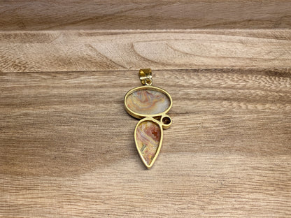 Jasper Natural Stone Pendant with Smoky Topaz Gemstone, Matte Gold Overlay, Birthstone Pendant for Necklace, Unique Designs, Wholesale Price
