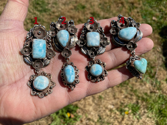 Larimar Natural Stone Tibetan Silver Pendant, Jewelry for Women, Ethnic Jewelry, Energy Stone Pendant, Birthstone, Hill Tribe Jewelry, Boho
