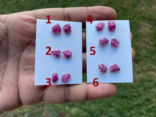 Raw Ruby Gemstone Studs Earring, Sterling Silver Earrings, July Birthstone, Rough Ruby Healing Crystal Earring, Raw Ruby Earrings For Women