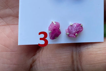 Raw Ruby Gemstone Studs Earring, Sterling Silver Earrings, July Birthstone, Rough Ruby Healing Crystal Earring, Raw Ruby Earrings For Women