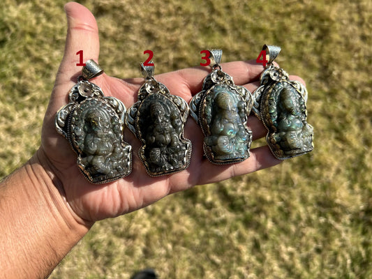 Lord Ganesh Labradorite Pendant, Known As the Remover of Obstacles, Tibetan Silver, Hindu Amulet, Spiritual Jewelry, Stone Carved Ganesh