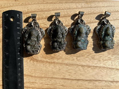 Lord Ganesh Labradorite Pendant, Known As the Remover of Obstacles, Tibetan Silver, Hindu Amulet, Spiritual Jewelry, Stone Carved Ganesh