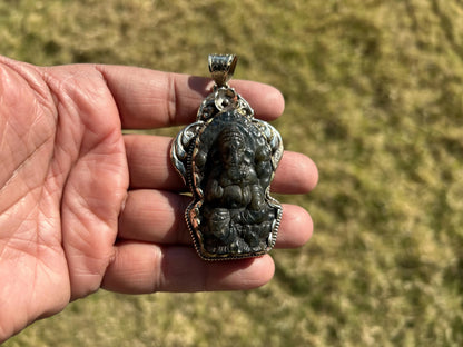 Lord Ganesh Labradorite Pendant, Known As the Remover of Obstacles, Tibetan Silver, Hindu Amulet, Spiritual Jewelry, Stone Carved Ganesh