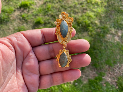 Labradorite Dangle Brushed Gold Overlay Pendant, Non Tarnish Jewelry, Natural Raw Stone, Healing Stone for Necklace, Labradorite Jewelry