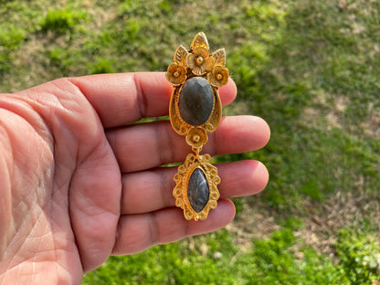 Labradorite Dangle Pendant, Non Tarnish Brushed Gold Overlay Jewelry, Natural Raw Stone, Healing Stone for Necklace, Labradorite Jewelry