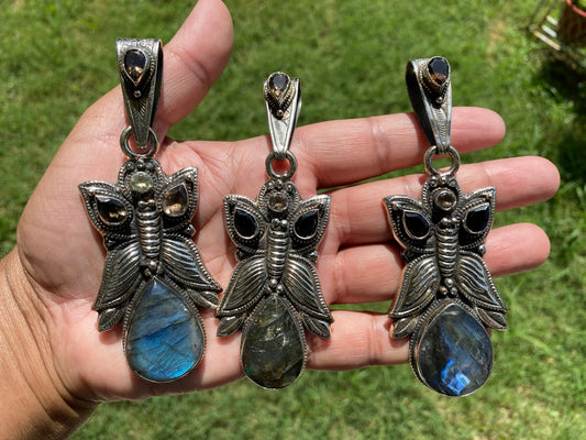 Labradorite Large Tibetan Silver Pendant,Natural Stone, Smoky Topaz Gemstone,Tibetan Jewelry From Nepal, Ethnic Jewelry,Pendant for Necklace
