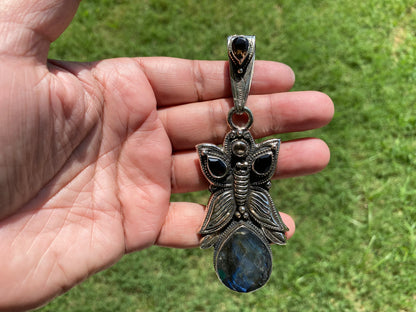 Labradorite Large Tibetan Silver Pendant,Natural Stone, Smoky Topaz Gemstone,Tibetan Jewelry From Nepal, Ethnic Jewelry,Pendant for Necklace