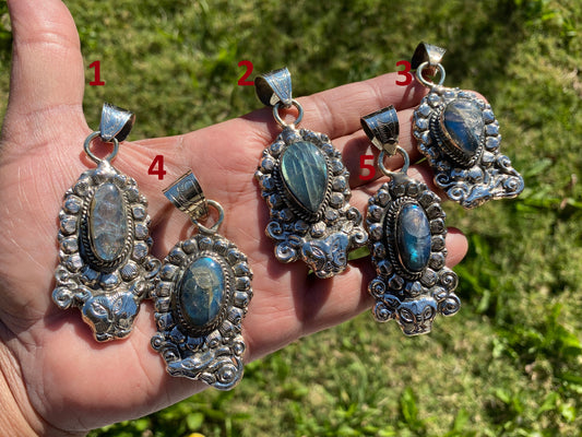 Labradorite Natural Stone Tibetan Silver Pendant, Anxiety Relief Pendant, Ethnic Handmade Jewelry, Necklace Pendant, Healing Crystal Pendant