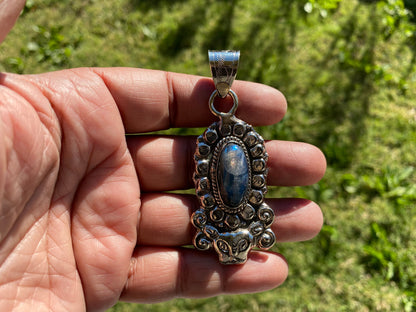 Labradorite Natural Stone Tibetan Silver Pendant, Anxiety Relief Pendant, Ethnic Handmade Jewelry, Necklace Pendant, Healing Crystal Pendant