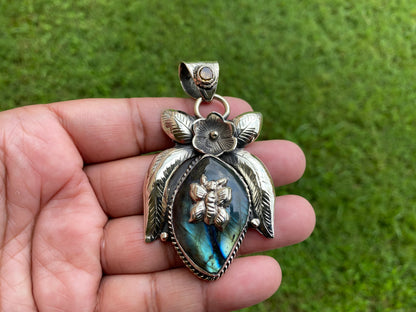 Labradorite Natural Stone Tibetan Silver Pendant, Citrine Gemstone, Tibetan Jewelry, Women's Jewelry, Birthstone, Flower Designs, Bohemian