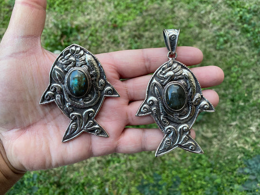 Labradorite Natural Stone Tibetan Silver Pendant, Fish Designs Jewelry, Tibetan Pendant, Crystal Anxiety Relief Pendant, Birthstone