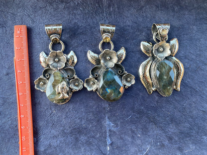 Labradorite Natural Stone Tibetan Silver Pendant with Citrine Gemstone, Healing Crystal, Birthday Gift, Birthstone Jewelry, Unique Designs