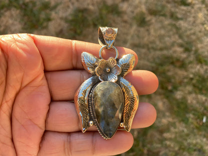 Labradorite Natural Stone with Citrine Tibetan Silver Pendant, Healing Crystal, Gift for Men or Wife, Ethnic Jewelry, Birthstone Pendant