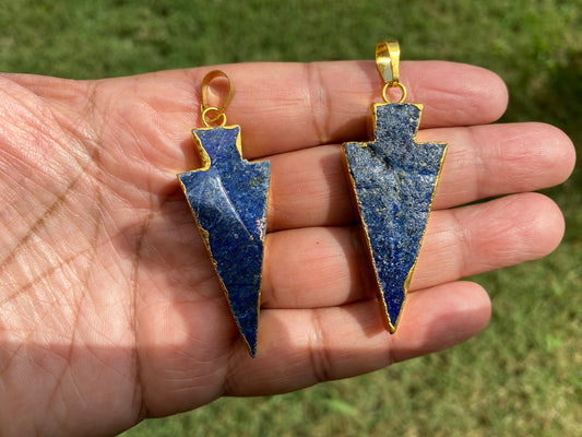 Lapis Lazuli Arrowhead Pendant, 18K Gold Electroplated, Boho Tribal Style, Pendent for Necklace, Pendant for Gold Chain