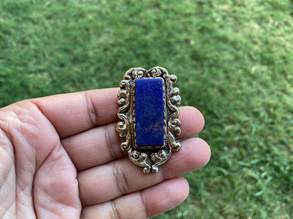 Lapis Lazuli Natural Stone Tibetan Silver Pendant, Ethnic Tibetan Pendant, Tribal Jewelry, Handmade Jewelry from Nepal