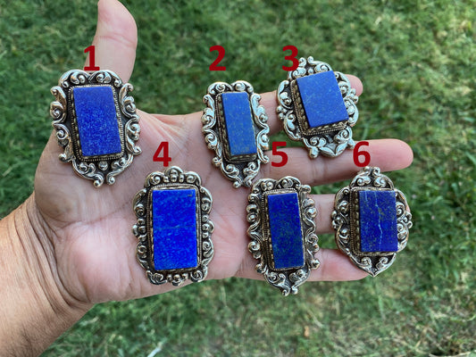 Lapis Lazuli Natural Stone Tibetan Silver Pendant, Ethnic Tibetan Pendant, Tribal Jewelry, Handmade Jewelry from Nepal