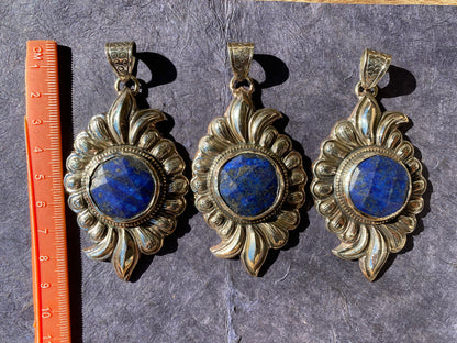 Lapis Lazuli Natural Stone Tibetan Silver Pendant, Ethnic Jewelry, Tibetan Pendant, Tribal Jewelry, Handmade Jewelry from Nepal, Birthstone