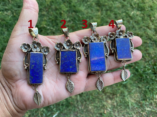 Lapis Lazuli Natural Stone Tibetan Silver Pendant, Healing Blue Crystal, Tibetan Pendant, Tribal Jewelry, Handmade Jewelry from Nepal, Boho