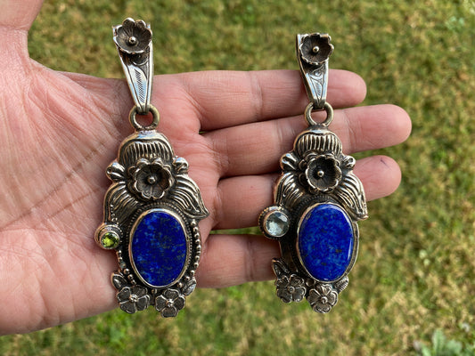 Lapis Lazuli Tibetan Silver Pendant,  peridot or Aquamarine  Gemstones, Ethnic Jewelry, Pendant for Necklace, Jewelry from Nepal, Birthstone