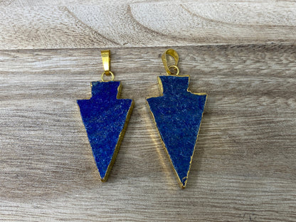 Lapis Lazuli Arrowhead Pendant, 18K Gold Electroplated, Boho Tribal Style, Pendent for Necklace, Pendant for Gold Chain