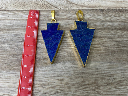 Lapis Lazuli Arrowhead Pendant, 18K Gold Electroplated, Boho Tribal Style, Pendent for Necklace, Pendant for Gold Chain