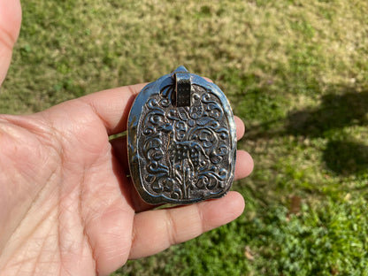 Large Buddha Head Obsidian Tibetan Silver Pendant, Ethnic Jewelry, Tribal, Meditation Pendant, Yoga Pendant, Gemstone Pendant for Necklace