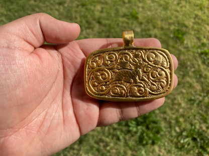 Large Skull with Dragon Carved Buffalo Bone High Quality 18k Matte Gold Overlay Non Tarnish, Unisex Skull Pendant, Jewelry for Men / Women