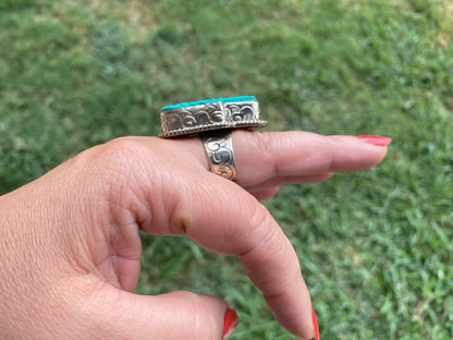 Large Adjustable Compressed Turquoise Tibetan Silver Ring, Cross, Hamsa, Bear or Marijuana's Leaf Carved Rings, Bohemian Jewelry