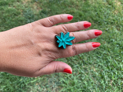 Large Adjustable Compressed Turquoise Tibetan Silver Ring, Cross, Hamsa, Bear or Marijuana's Leaf Carved Rings, Bohemian Jewelry