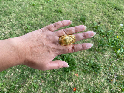 Large Adjustable Druzy Statement Ring, High Quality 18K Brushed Gold Overlay, Designer Cocktail Ring, Women's Ring, Wide Band Ring, Bohemian
